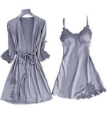 Satin Lace Pajamas Set Women Strap Top Pants Sleepwear Sleep Suit Spring