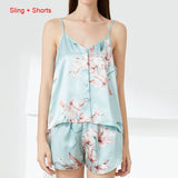 Print Flower Nighty&Robe Suit Sleepwear Sexy Satin Kimono Gown