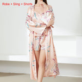 Print Flower Nighty&Robe Suit Sleepwear Sexy Satin Kimono Gown