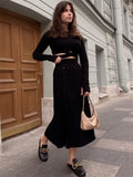 Tossy New White Knit Two Piece Women Sets Fall Ribbed Crop Top And Pleated Knitted Skirt Suits For Women Midi Dress Sets