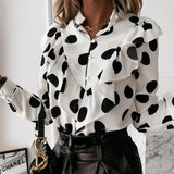 Spring Autumn Long Sleeve Ruffled V-neck Blouse Women Office Lady Chiffon Polka Dot Women Shirt Elegant Lady Clothing 12253