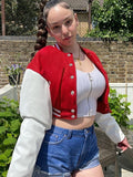 Sisterlinda Autumn Patchwork Letter Print Short Jacket