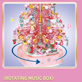 SEMBO BLOCK Christmas Blocks Music Box With Light Pink Tree Anime Model Building Kit Stranger Things Christmas Gifts Kids Toys