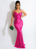 Dulzura Lace Up Women Solid Satin Maxi Dress Backless Bodycon Sexy Streetwear Party Elegant Festival Evening  Summer Outfit