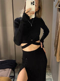 Tossy New White Knit Two Piece Women Sets Fall Ribbed Crop Top And Pleated Knitted Skirt Suits For Women Midi Dress Sets