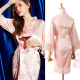 Summer Lace Sleepwear for Bride & Bridesmaid Wedding Robe Gown Solid Embroidery Kimono Bathrobe