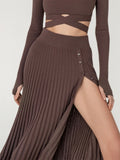 Tossy New White Knit Two Piece Women Sets Fall Ribbed Crop Top And Pleated Knitted Skirt Suits For Women Midi Dress Sets