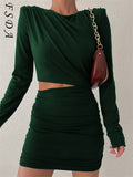 FSDA Hollow Out Bodycon Dress Mini Women Brown Autumn Winter Sexy O Neck Long Sleeve Elegant Party Dresses Black Club