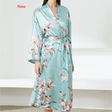 Print Flower Nighty&Robe Suit Sleepwear Sexy Satin Kimono Gown