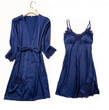 Satin Lace Pajamas Set Women Strap Top Pants Sleepwear Sleep Suit Spring