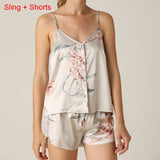 Print Flower Nighty&Robe Suit Sleepwear Sexy Satin Kimono Gown