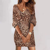 Spring Women Long Sleeve Dress V-Neck Loose T-shirt Dress Sexy Autumn Fashion Print Mini Dress Female Casual Girl Pullover Dress
