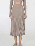 Tossy New White Knit Two Piece Women Sets Fall Ribbed Crop Top And Pleated Knitted Skirt Suits For Women Midi Dress Sets