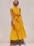 Summer Long Dress Polka Dot Casual Dresses Black Sexy Halter Strapless