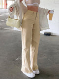HEYounGIRL Khaki Casual High Waist Jeans Women Pocket Elegant Straight Denim