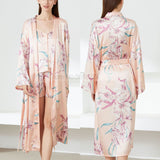 Print Flower Nighty&Robe Suit Sleepwear Sexy Satin Kimono Gown