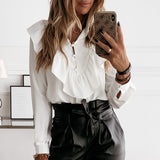 Spring Autumn Long Sleeve Ruffled V-neck Blouse Women Office Lady Chiffon Polka Dot Women Shirt Elegant Lady Clothing 12253