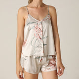 Print Flower Nighty&Robe Suit Sleepwear Sexy Satin Kimono Gown