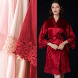 Summer Lace Sleepwear for Bride & Bridesmaid Wedding Robe Gown Solid Embroidery Kimono Bathrobe