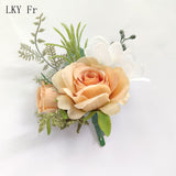 LKY Fr Boutonnieres Flowers Artificial Red Roses Silk Ivory Corsage