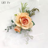 LKY Fr Boutonnieres Flowers Artificial Red Roses Silk Ivory Corsage
