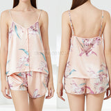 Print Flower Nighty&Robe Suit Sleepwear Sexy Satin Kimono Gown