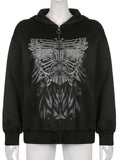 Butterfly Print Grunge Fairycore Hoodie Jackets Gothic Zip Up Loose Autumn Coats Retro Harajuku Cute Aesthetic Top Cuteandpsycho