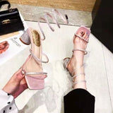 Sandals Fashion Luxury Square Toe Club Rhinestone Snake Wrap High Heel Birthday Wedding Party Shoes