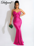 Dulzura Lace Up Women Solid Satin Maxi Dress Backless Bodycon Sexy Streetwear Party Elegant Festival Evening  Summer Outfit