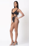 SOLID TIE FRONT HIGH WAIST UNDIE SET