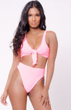 SOLID TIE FRONT HIGH WAIST UNDIE SET