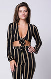 STRIPED PRINT WIDE LEGS PANTS SET
