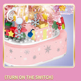 SEMBO BLOCK Christmas Blocks Music Box With Light Pink Tree Anime Model Building Kit Stranger Things Christmas Gifts Kids Toys