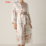 Print Flower Nighty&Robe Suit Sleepwear Sexy Satin Kimono Gown