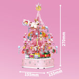 SEMBO BLOCK Christmas Blocks Music Box With Light Pink Tree Anime Model Building Kit Stranger Things Christmas Gifts Kids Toys