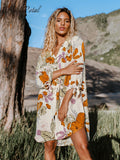 Mini Dress For Woman Casual V-Neck Turn-down Collar Blouse Dress  Loose Summer Sundress
