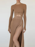 Tossy New White Knit Two Piece Women Sets Fall Ribbed Crop Top And Pleated Knitted Skirt Suits For Women Midi Dress Sets