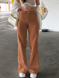 HEYounGIRL Khaki Casual High Waist Jeans Women Pocket Elegant Straight Denim