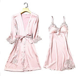 Satin Lace Pajamas Set Women Strap Top Pants Sleepwear Sleep Suit Spring