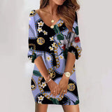 Spring Women Long Sleeve Dress V-Neck Loose T-shirt Dress Sexy Autumn Fashion Print Mini Dress Female Casual Girl Pullover Dress