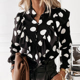 Spring Autumn Long Sleeve Ruffled V-neck Blouse Women Office Lady Chiffon Polka Dot Women Shirt Elegant Lady Clothing 12253