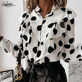 Spring Autumn Long Sleeve Ruffled V-neck Blouse Women Office Lady Chiffon Polka Dot Women Shirt Elegant Lady Clothing 12253