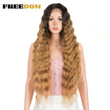 FREEDOM Synthetic Lace Wigs For Black Women 30" Dark Root Blonde Brown Long Deep Wave Wavy Ombre Cosplay Wigs Heat Resistant