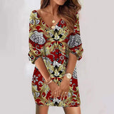Spring Women Long Sleeve Dress V-Neck Loose T-shirt Dress Sexy Autumn Fashion Print Mini Dress Female Casual Girl Pullover Dress