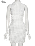 Sisterlinda Stacked Plaid Bandage Hollow Sexy Y2K Dress Women Sleeveless Turtleneck String Bodycon Party Clubwear Female Outfits