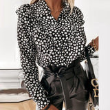 Spring Autumn Long Sleeve Ruffled V-neck Blouse Women Office Lady Chiffon Polka Dot Women Shirt Elegant Lady Clothing 12253