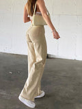 HEYounGIRL Khaki Casual High Waist Jeans Women Pocket Elegant Straight Denim