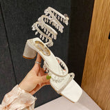 Sandals Fashion Luxury Square Toe Club Rhinestone Snake Wrap High Heel Birthday Wedding Party Shoes