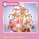 SEMBO BLOCK Christmas Blocks Music Box With Light Pink Tree Anime Model Building Kit Stranger Things Christmas Gifts Kids Toys
