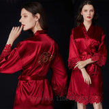 Summer Lace Sleepwear for Bride & Bridesmaid Wedding Robe Gown Solid Embroidery Kimono Bathrobe